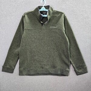 Eddie Bauer‎ Men Sweater Large Green Logo Outdoor Long Sleeve Snap